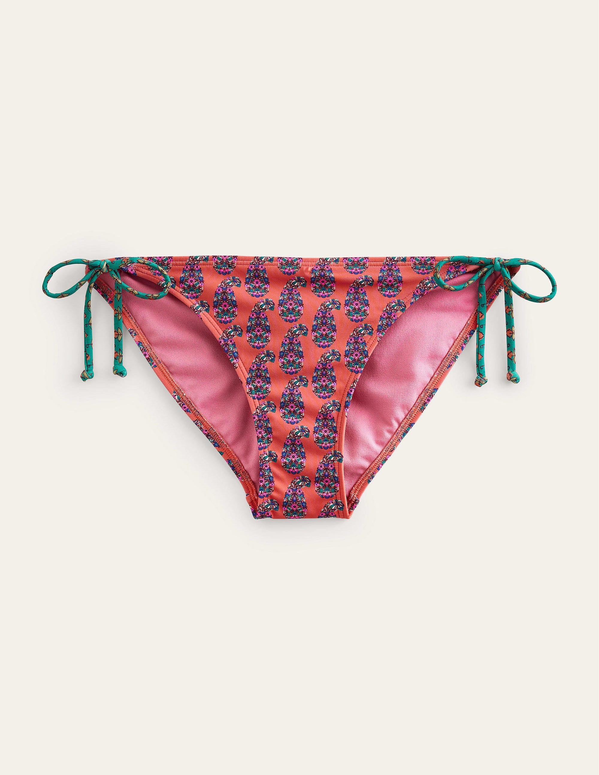 Bas de bikini Symi avec liens-Motif cachemire orange plaquemine - Image 5