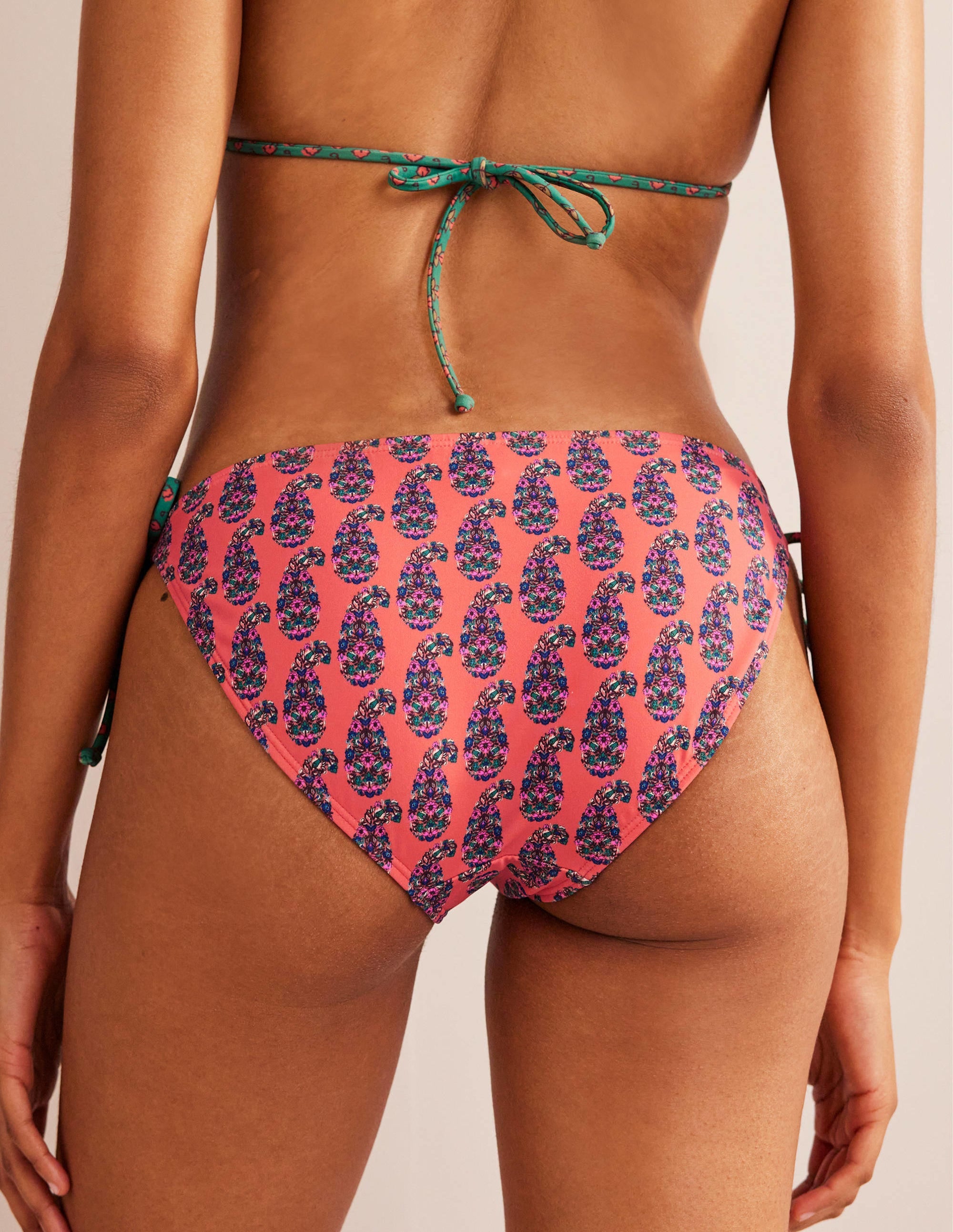 Bas de bikini Symi avec liens-Motif cachemire orange plaquemine - Image 3