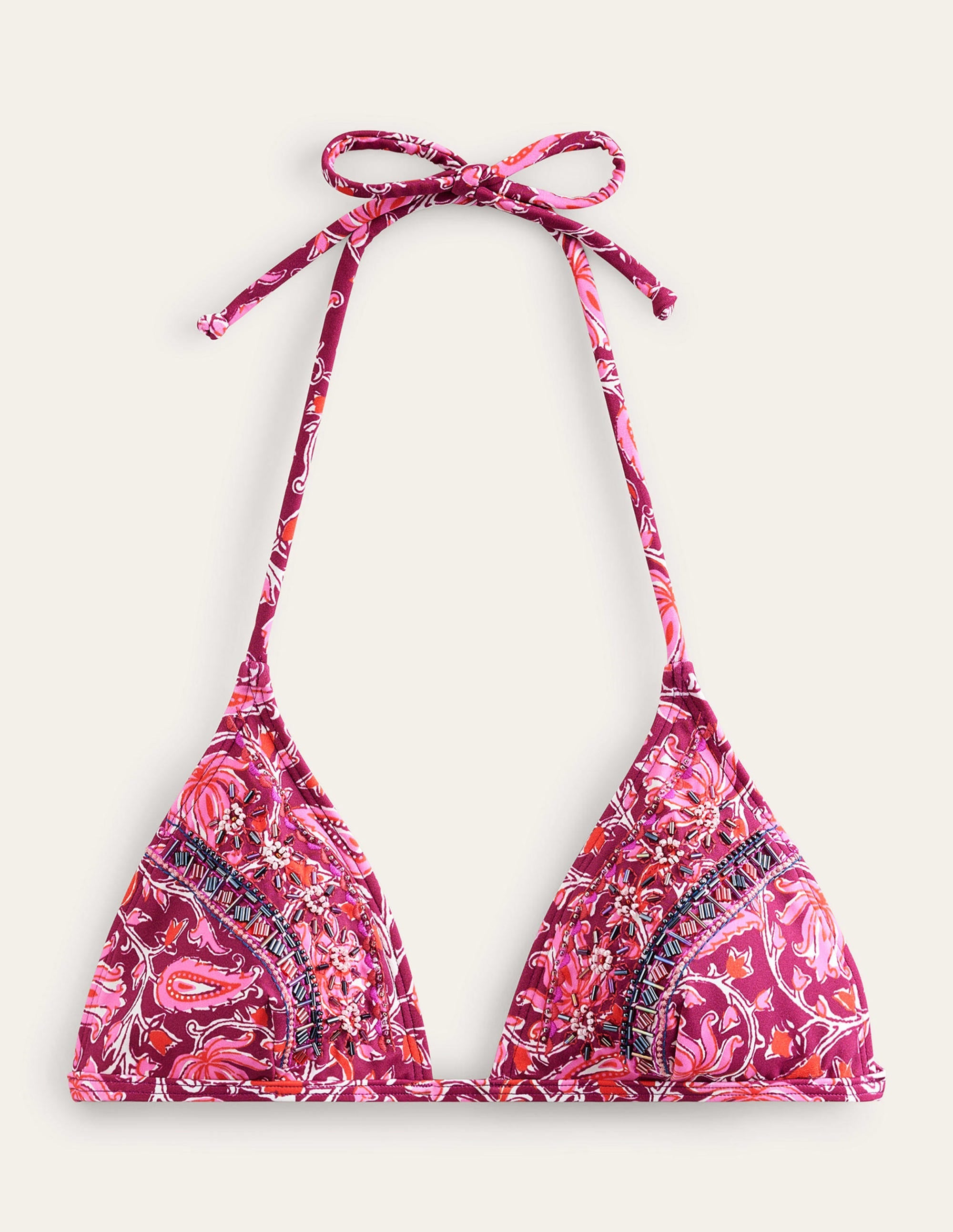 Haut de bikini orné de perles-Framboise, motif Botanic Vine - Image 7