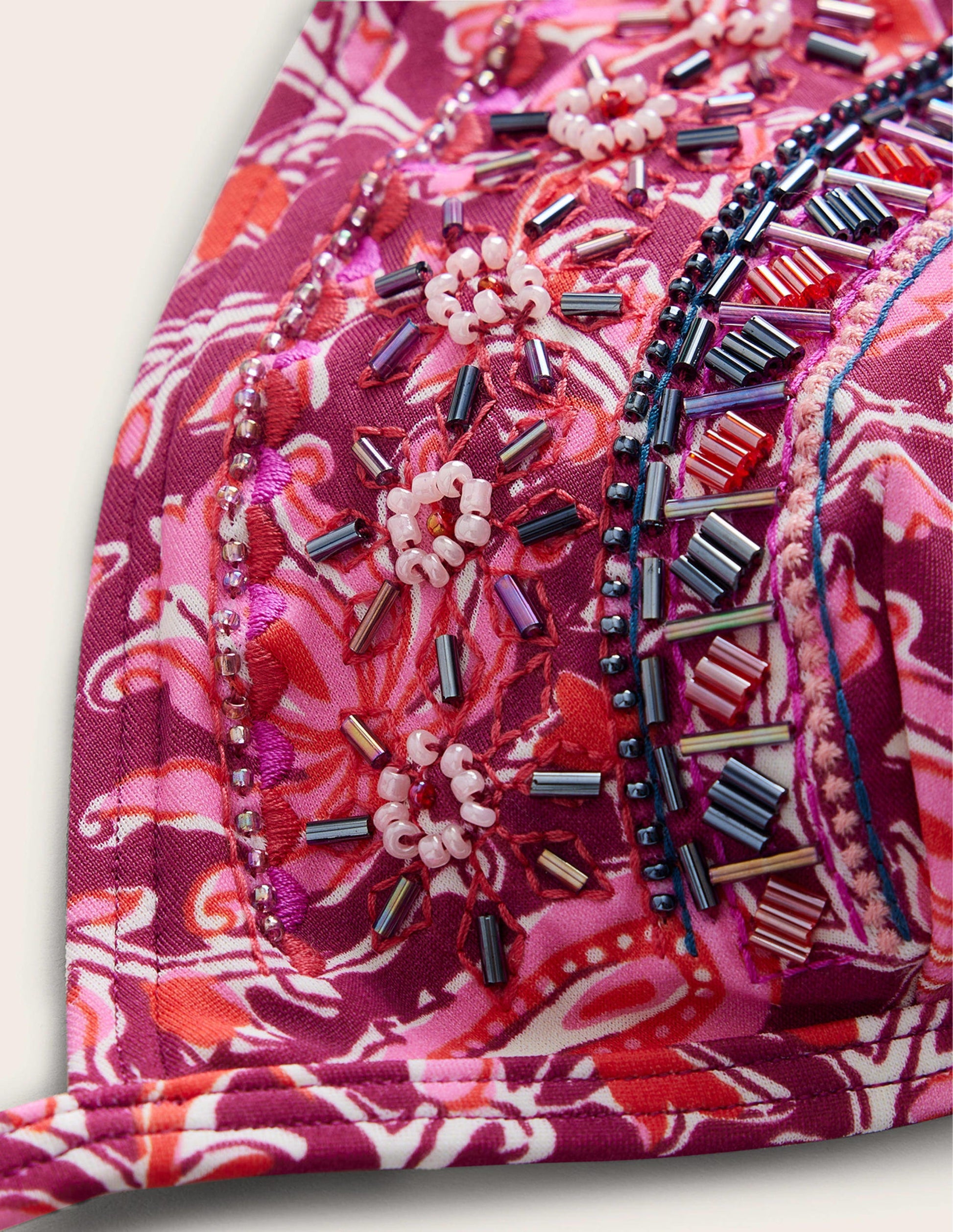 Haut de bikini orné de perles-Framboise, motif Botanic Vine-8