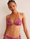 Haut de bikini orné de perles-Framboise, motif Botanic Vine
