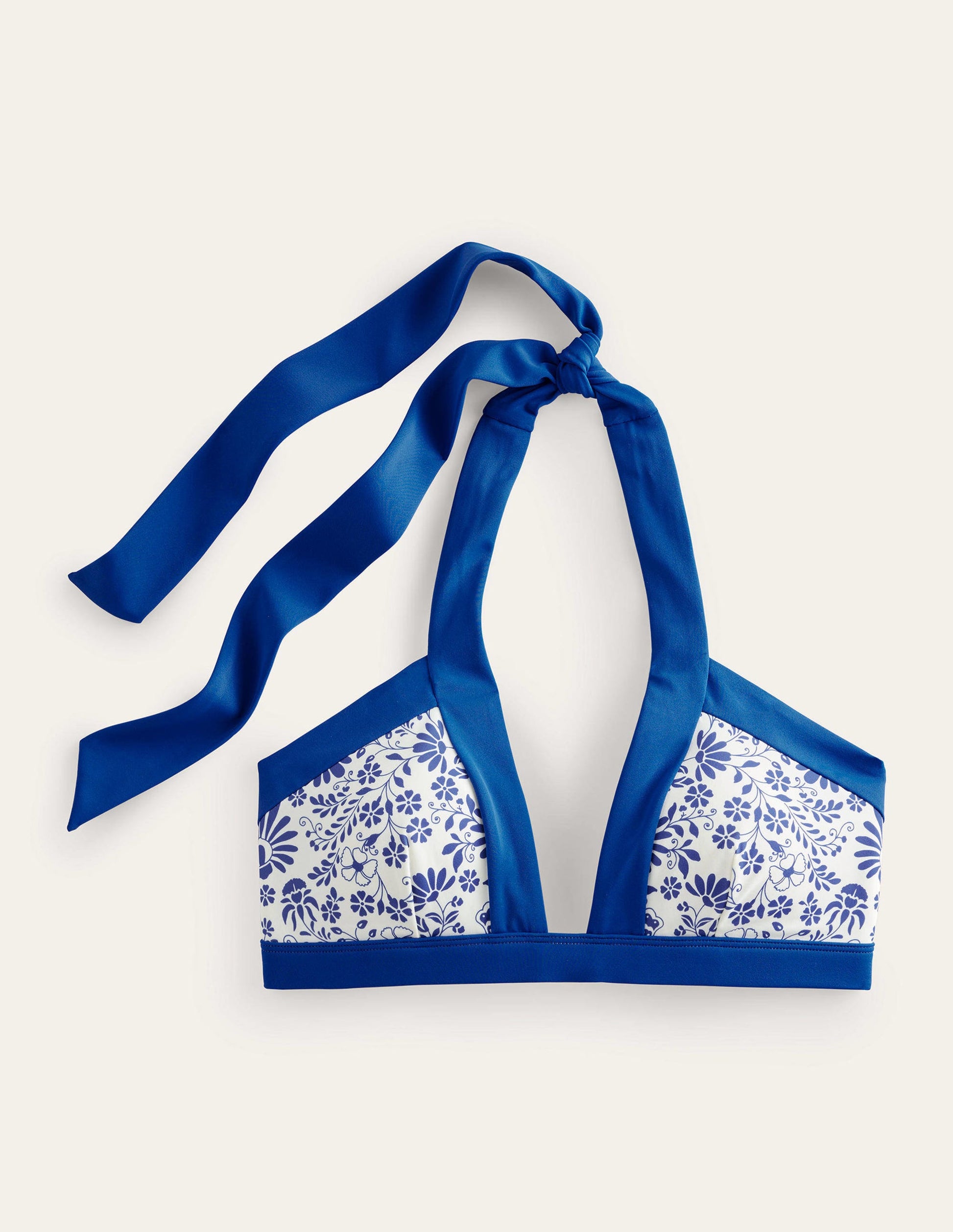 Ithaka Neckholder-Bikinioberteil-Naturweiß, Seeblau Gardenien-5