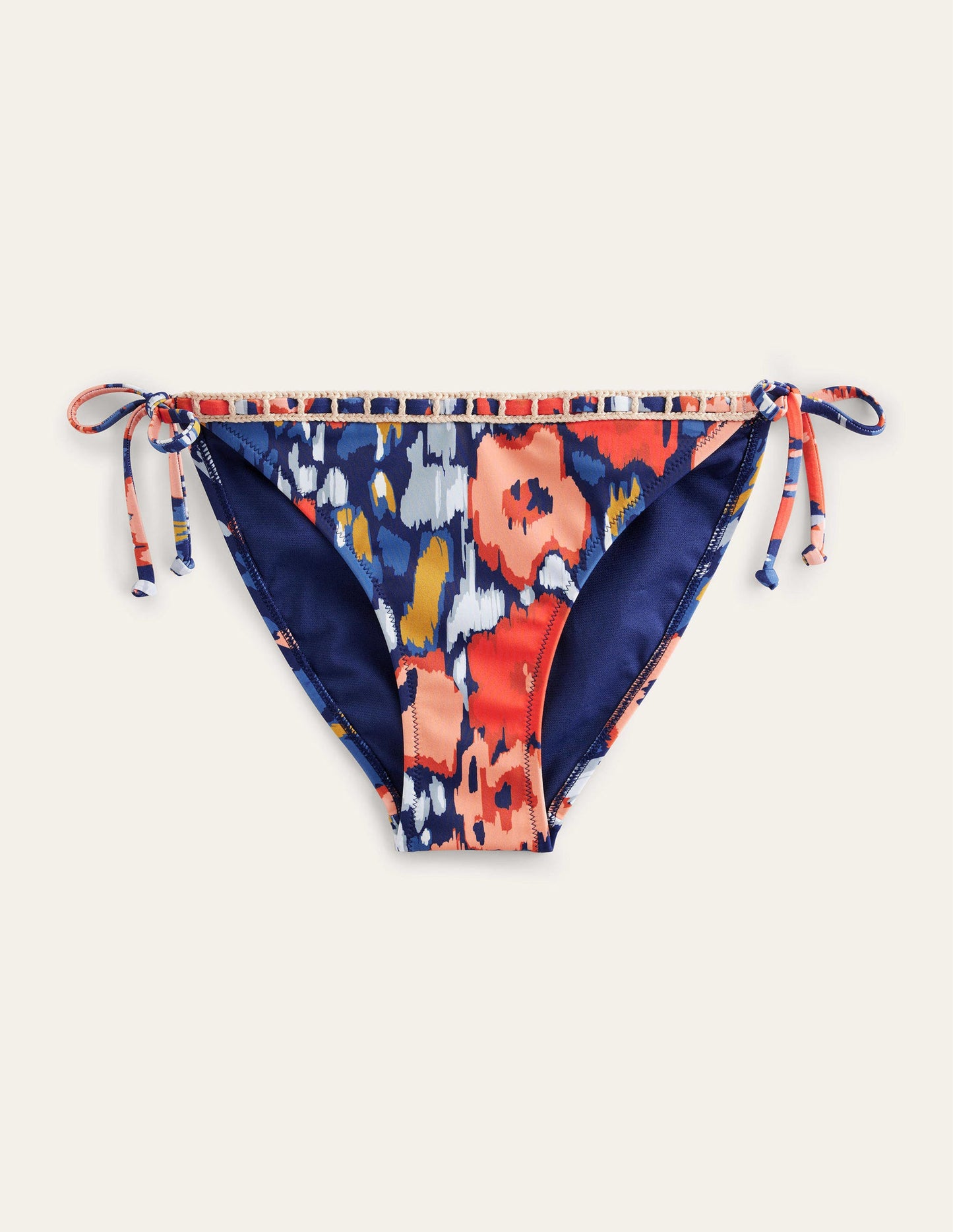 Bas de bikini avec détails en crochet-Bleu marine, motif Abstract Poppy