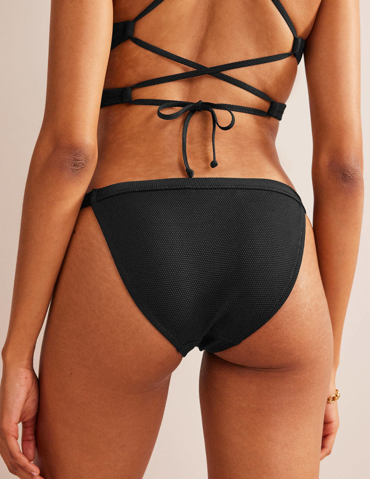 Texture Tanga Bikini Bottoms-Black, Honeycomb Texture-3