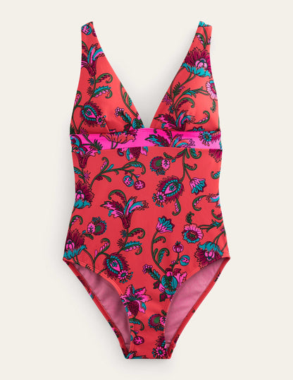 Badeanzug mit Unterbrustband-Herbstpink, Blumen-6