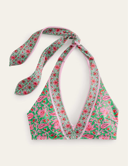 Bikinioberteil mit Schulterschleifen-Limettengrün, Botanikmuster-5