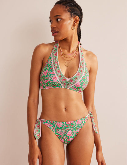 Bikinioberteil mit Schulterschleifen-Limettengrün, Botanikmuster-1