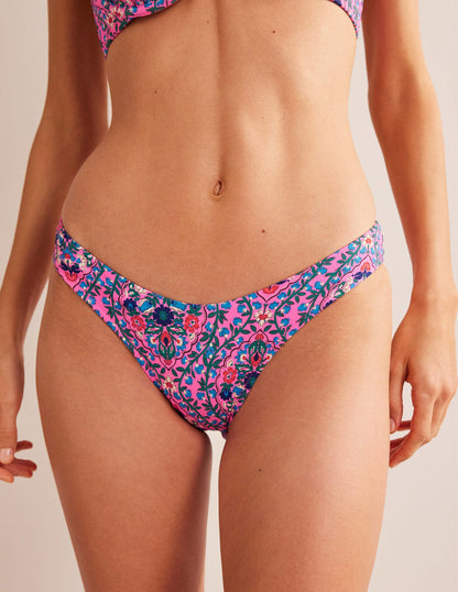 Curved-Top Bikini Bottoms-Festival Pink, Vine Terrace