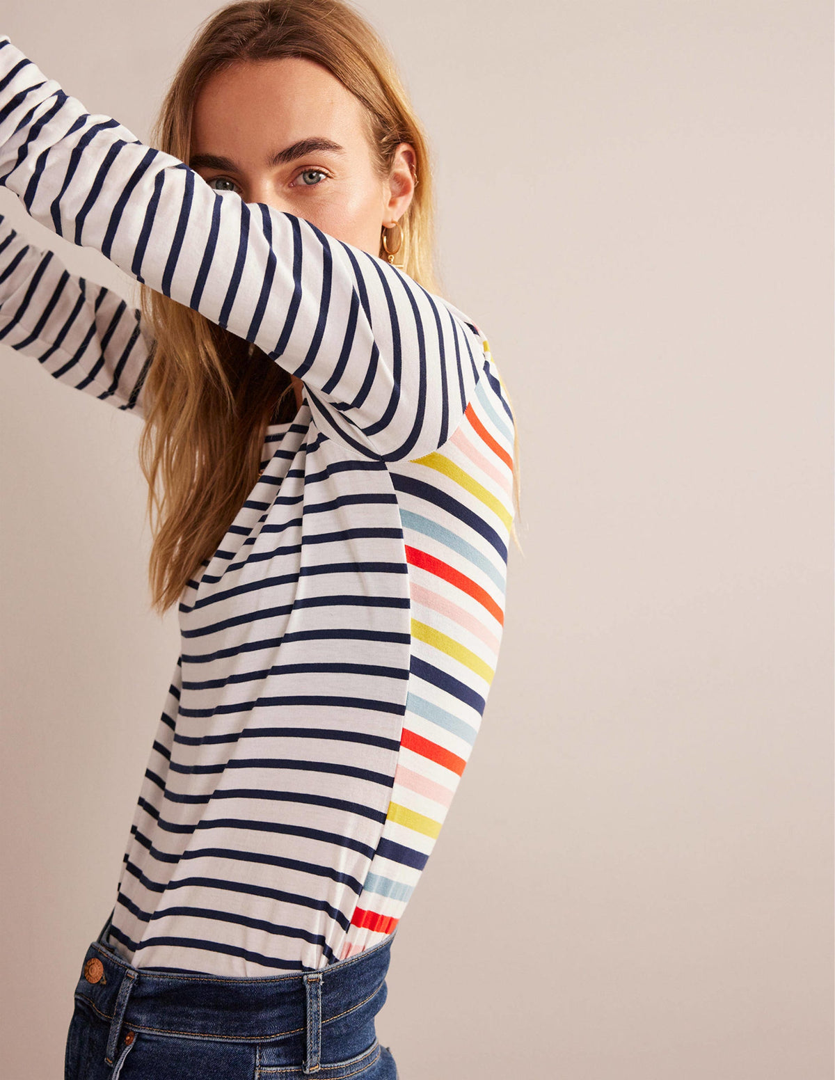 Ella Breton-Shirt mit langen Ärmeln-Regenbogen Bunt Gestreift - Image 1