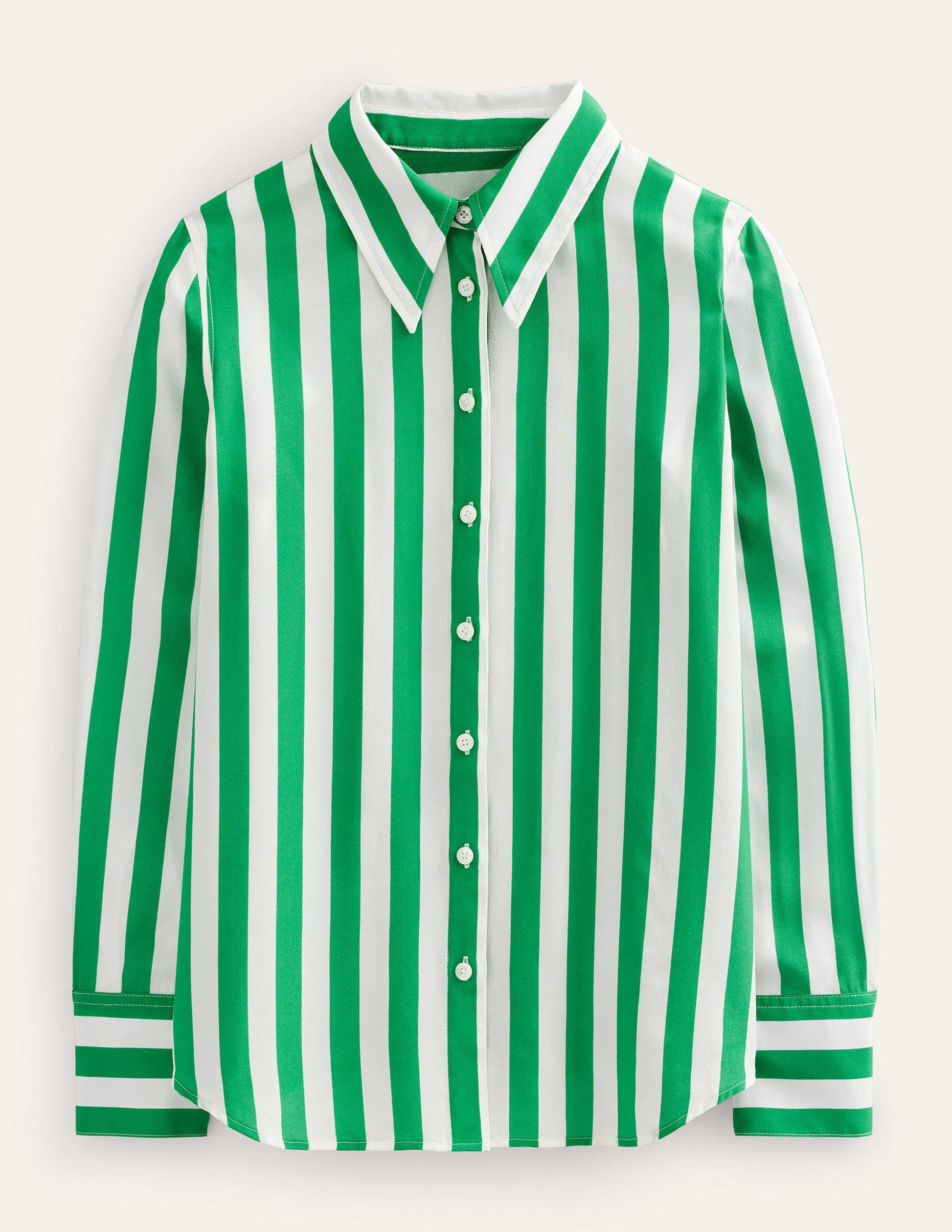 Neues Seidenhemd-Sattes Smaragdgrün/Naturweiß, Gestreift-6