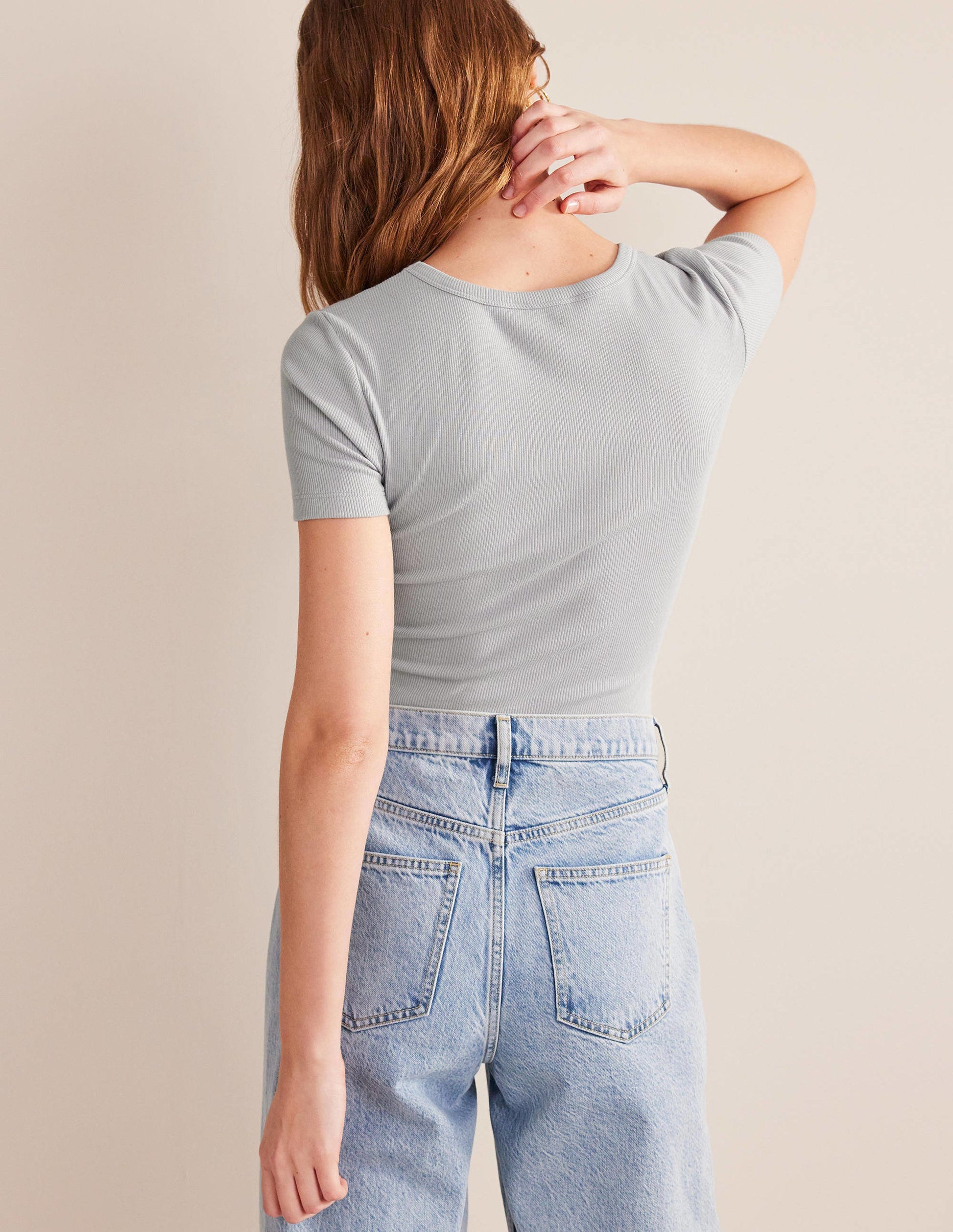 Cotton Ribbed T-Shirt-Pebble-3