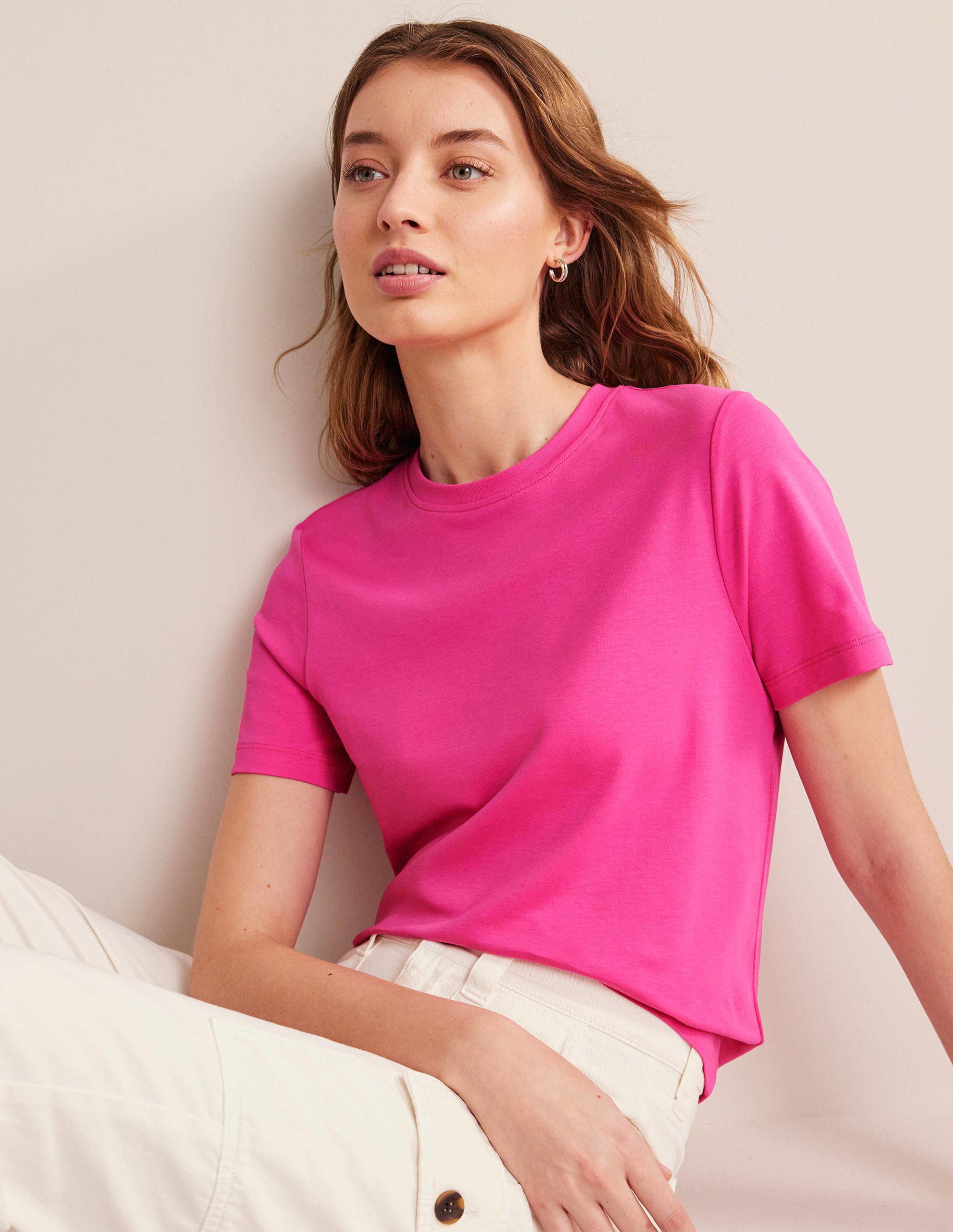 T-shirt col rond en coton-Fedora fuchsia - Image 3