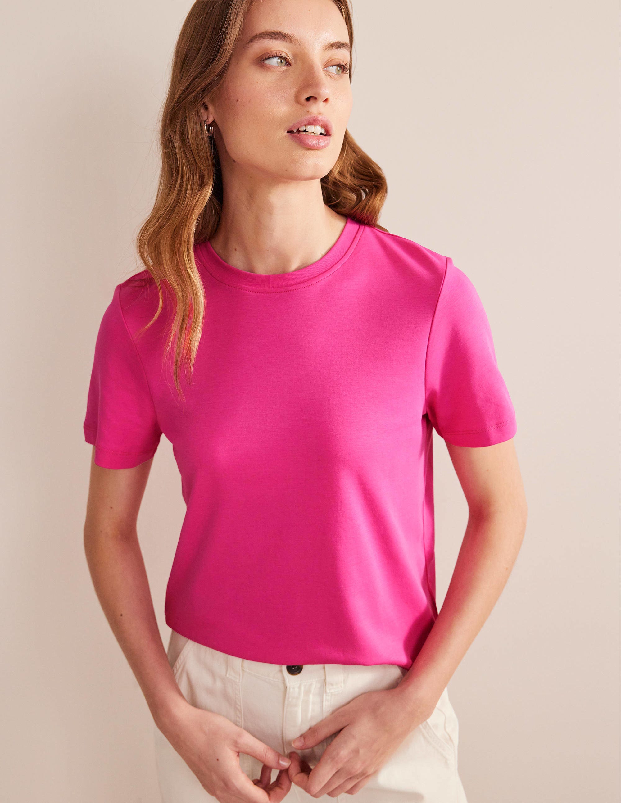 T-shirt col rond en coton-Fedora fuchsia - Image 6