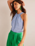 Top dos-nu en lin à smocks-Chambray