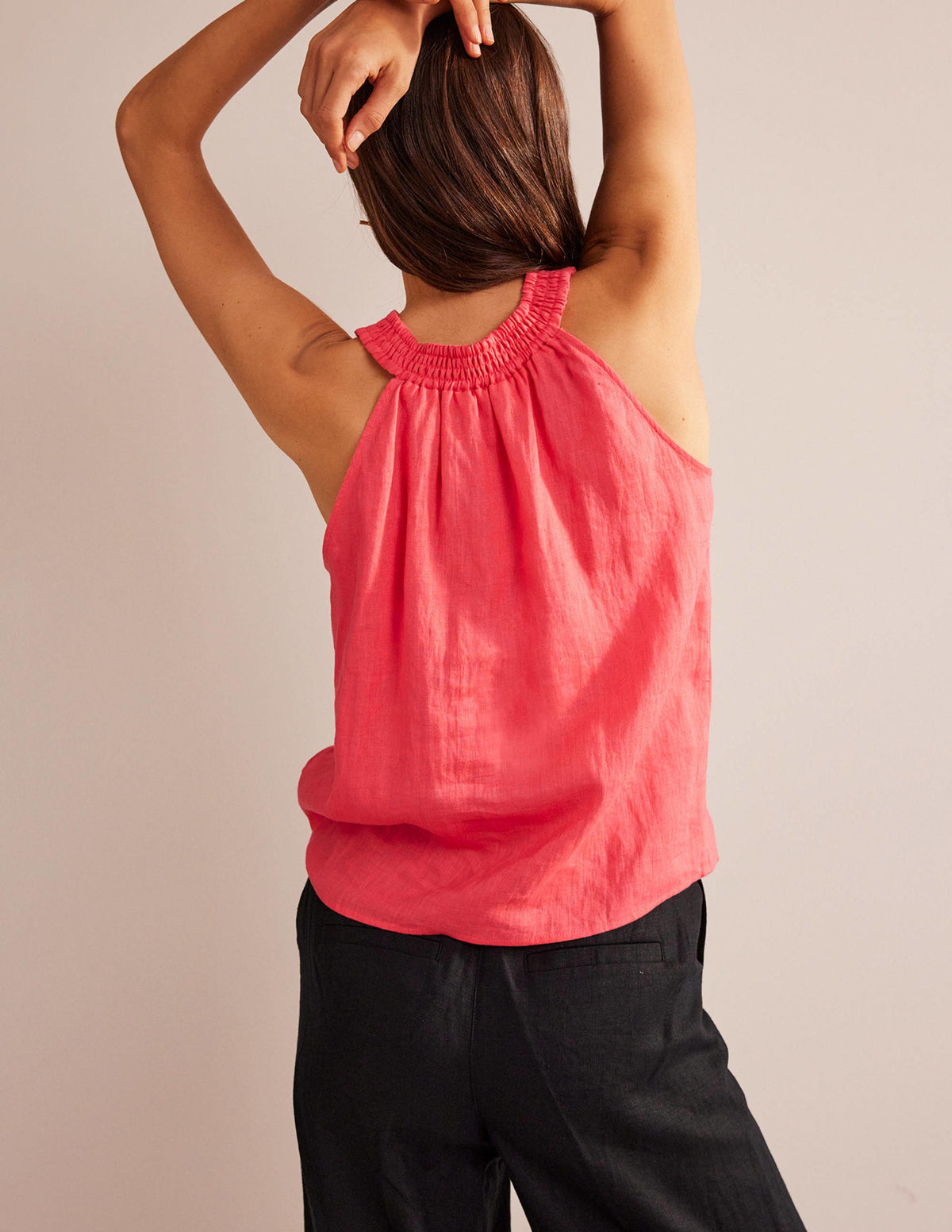 Gesmoktes Neckholder-Oberteil-Korallenrosa - Image 3