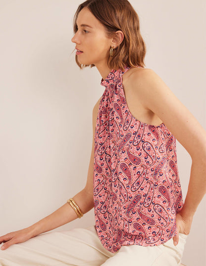 Neckholder-Oberteil aus Satin-Beerenrosa, Paisleyblüten