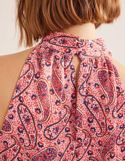 Neckholder-Oberteil aus Satin-Beerenrosa, Paisleyblüten