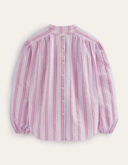 Chemise oversize à manches blousantes-Bleu et punch pastèque-5