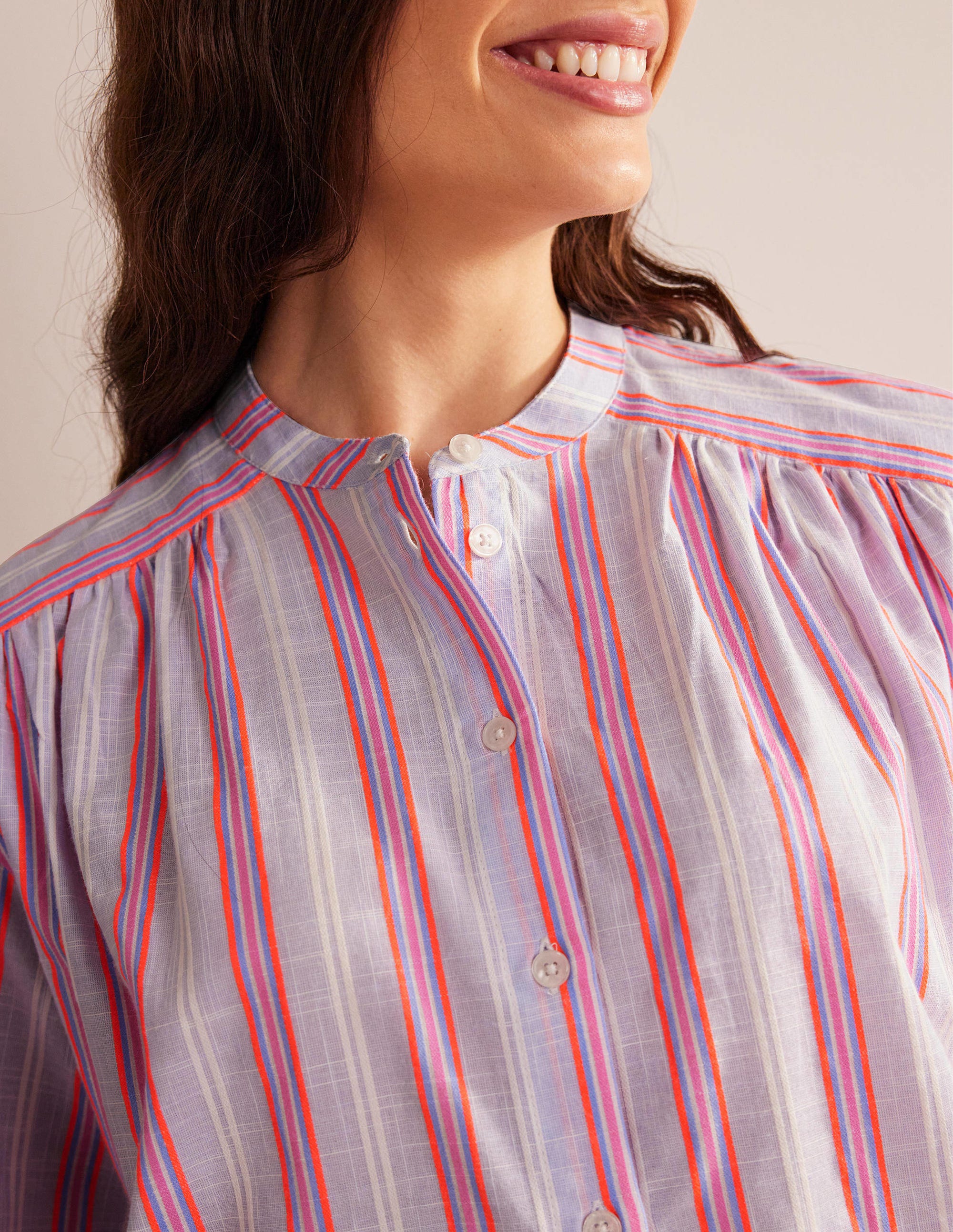 Chemise oversize à manches blousantes-Bleu et punch pastèque - Image 2
