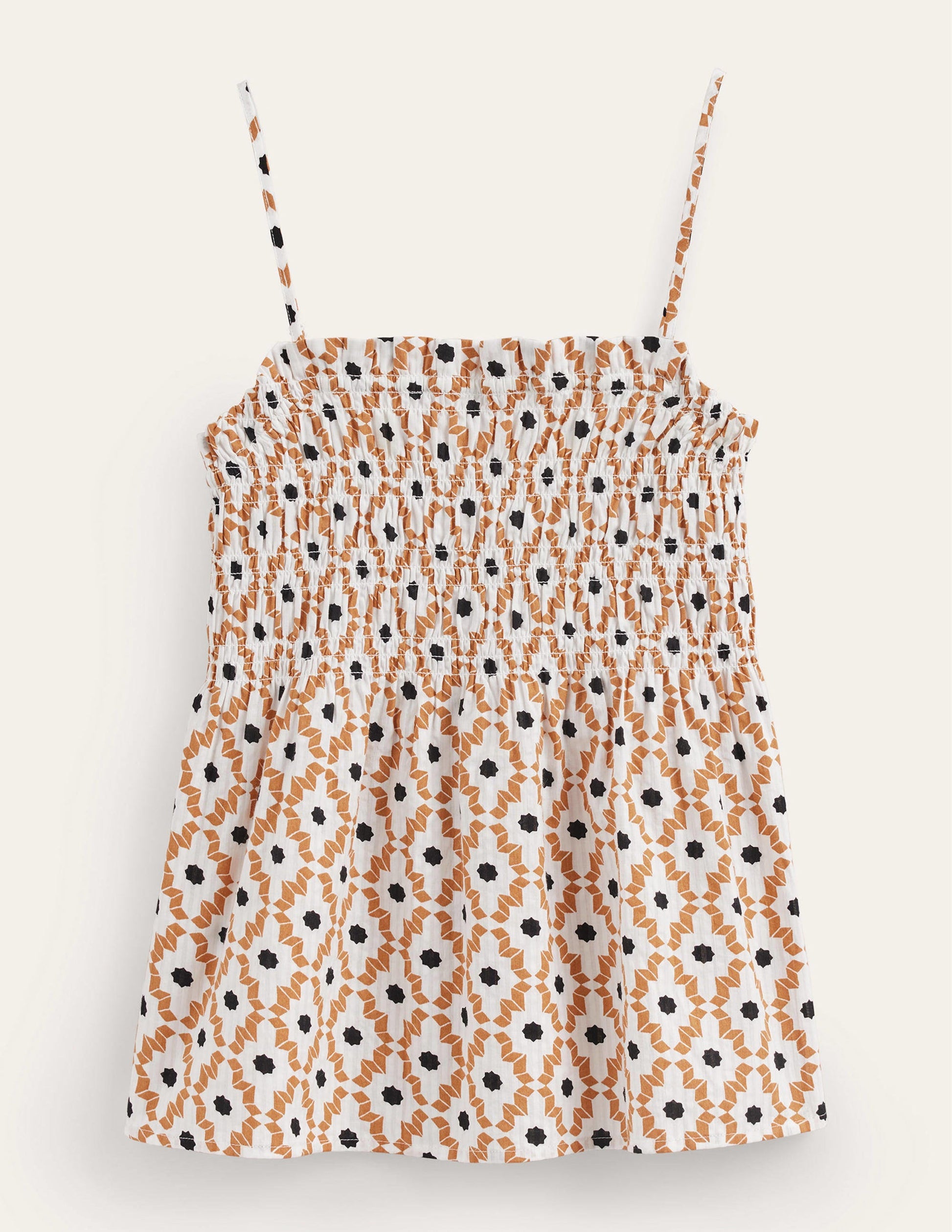 Trägertop mit Smokdetail-Beige, Geometrisches Diamantmuster-5