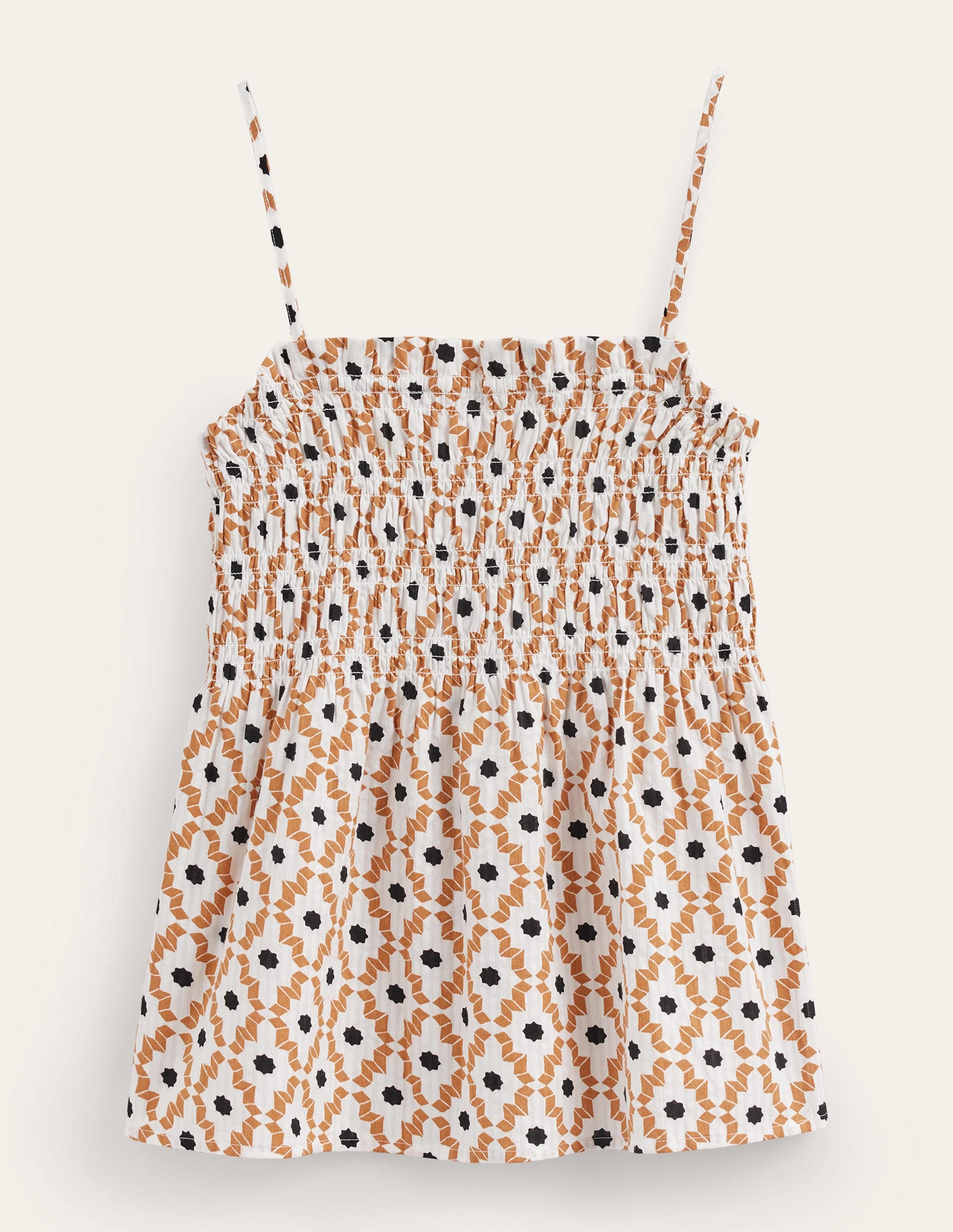 Trägertop mit Smokdetail-Beige, Geometrisches Diamantmuster - Image 5