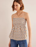 Trägertop mit Smokdetail-Beige, Geometrisches Diamantmuster