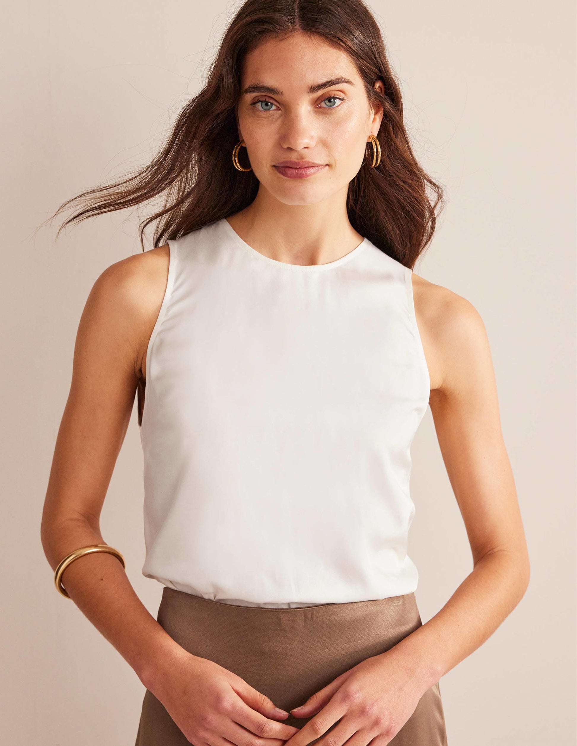 Silk Blend Shell Top-Ivory-1