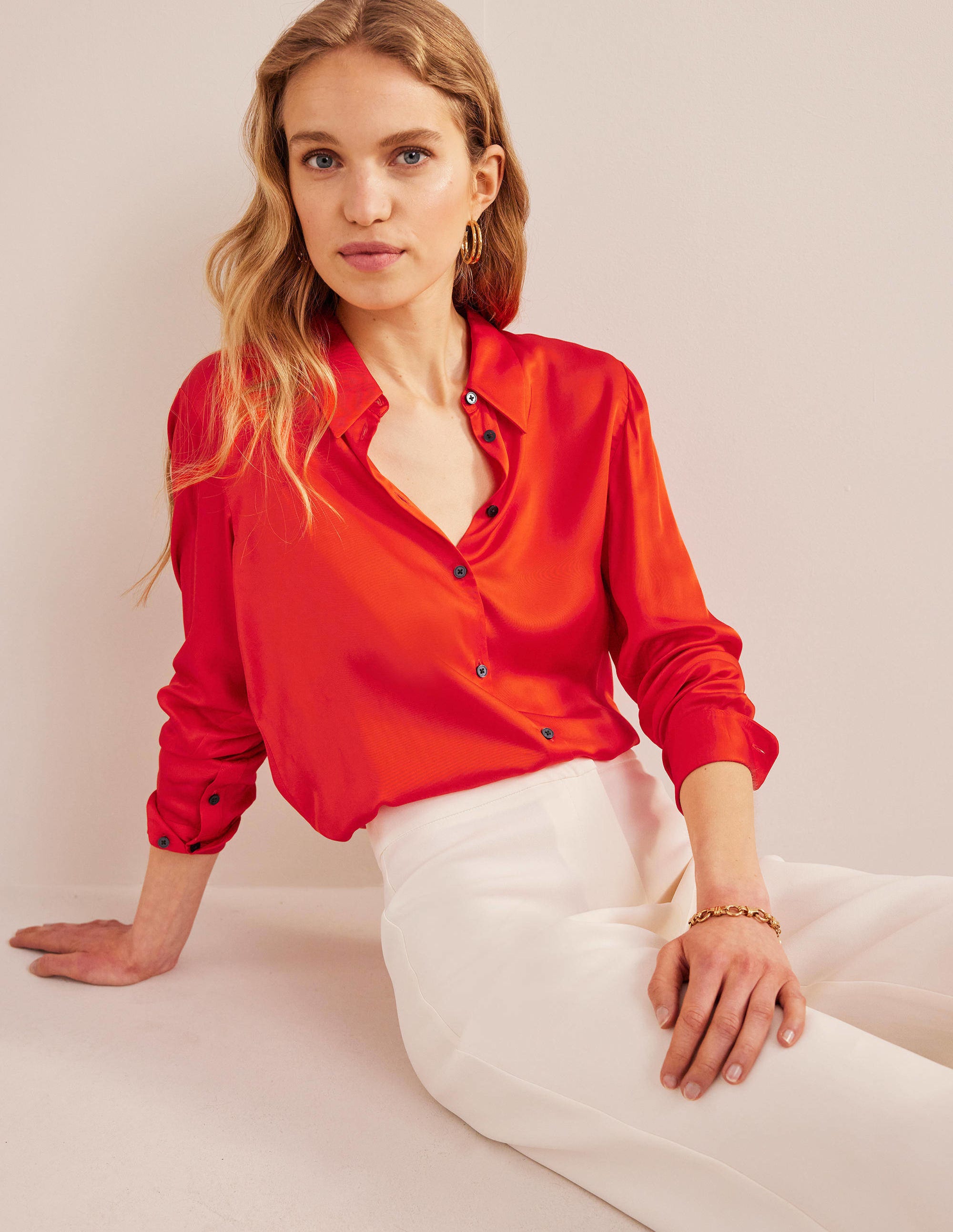 Chemise décontractée en satin-Tomate cerise - Image 1