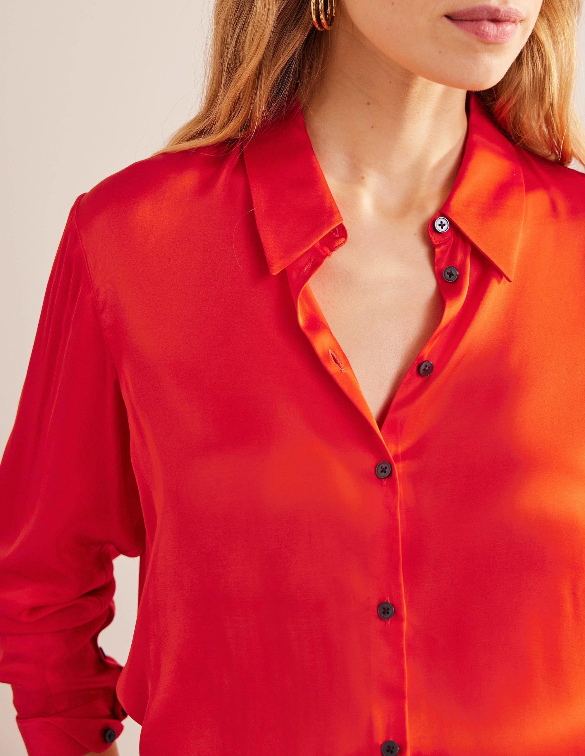 Chemise décontractée en satin-Tomate cerise - Image 2