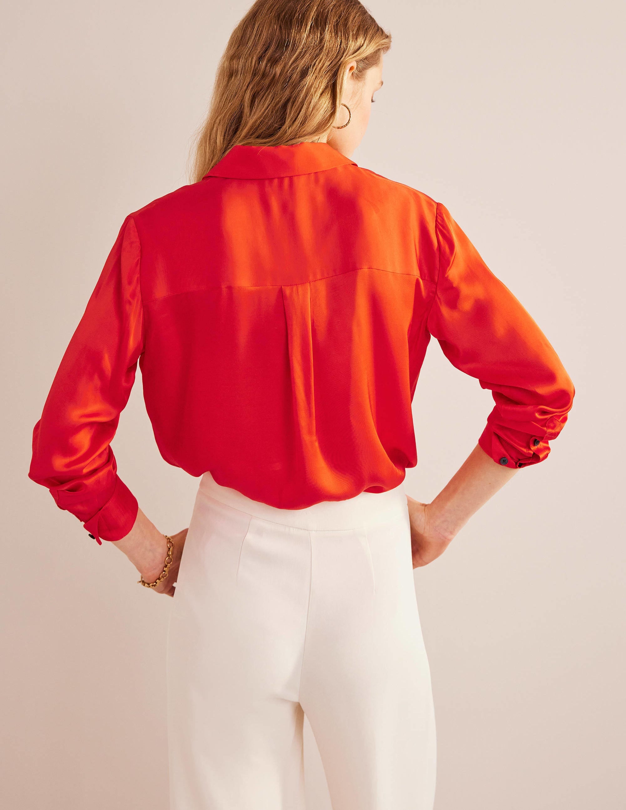 Chemise décontractée en satin-Tomate cerise - Image 3
