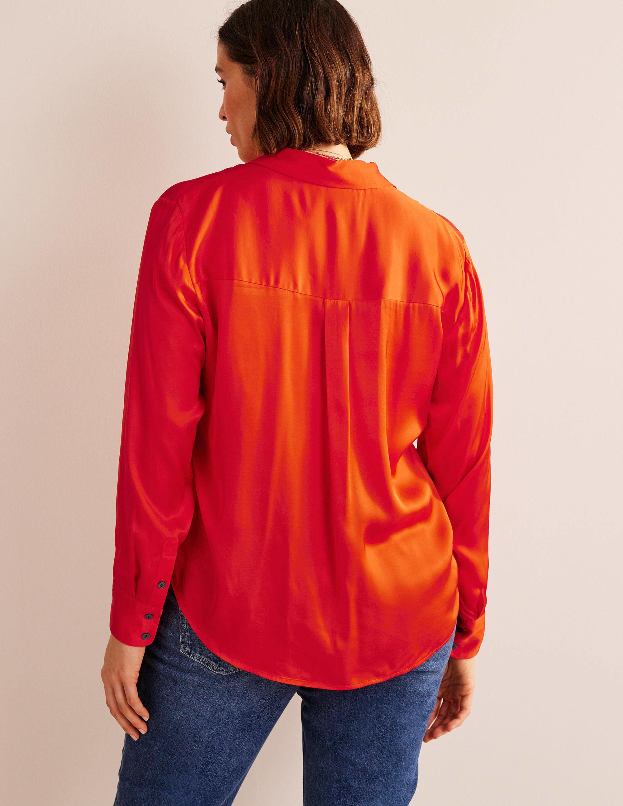 Chemise décontractée en satin-Tomate cerise - Image 6