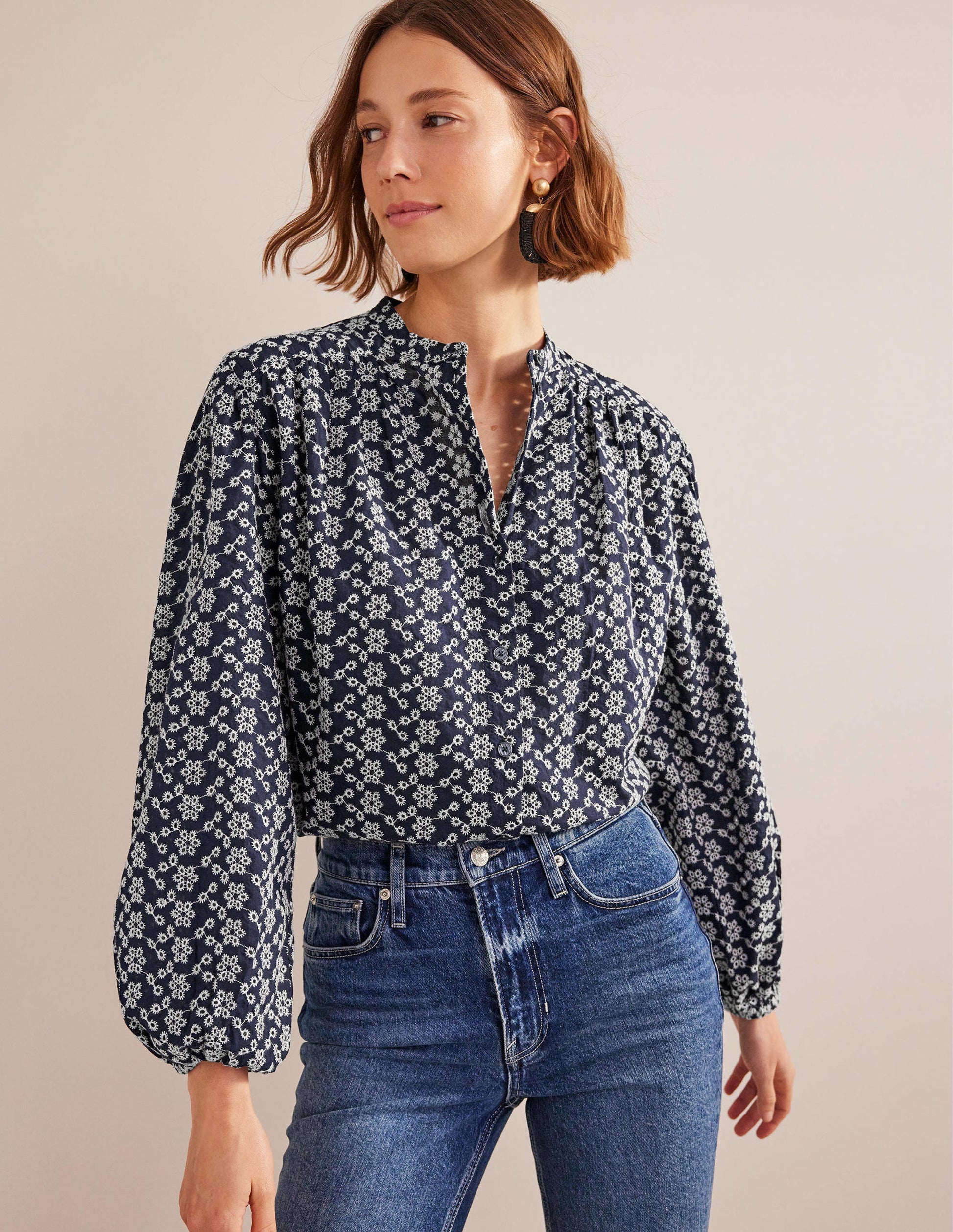 Oversized Broderie Shirt-Navy Broderie-1