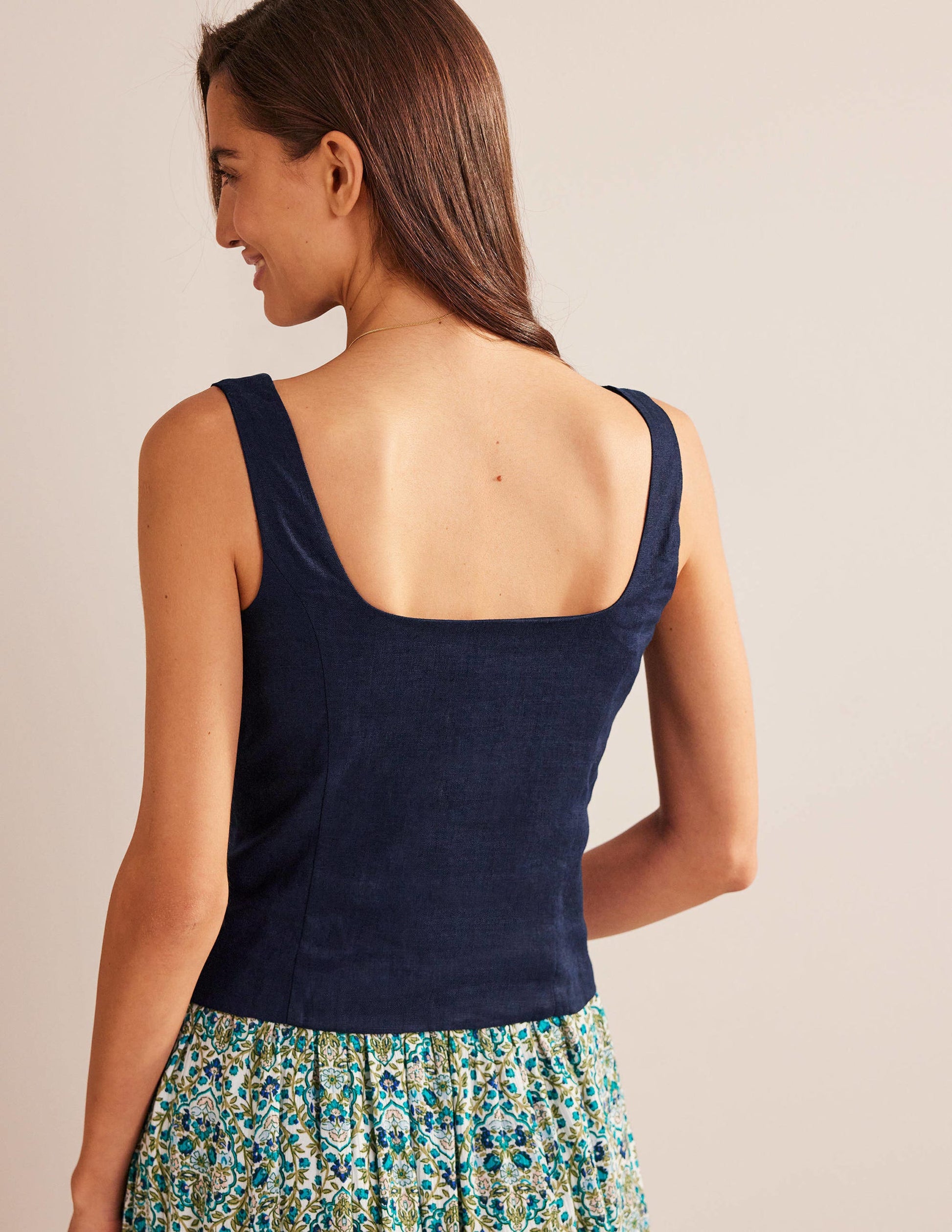 Top mit eckigem Ausschnitt und Knopfleiste-Marineblau-3