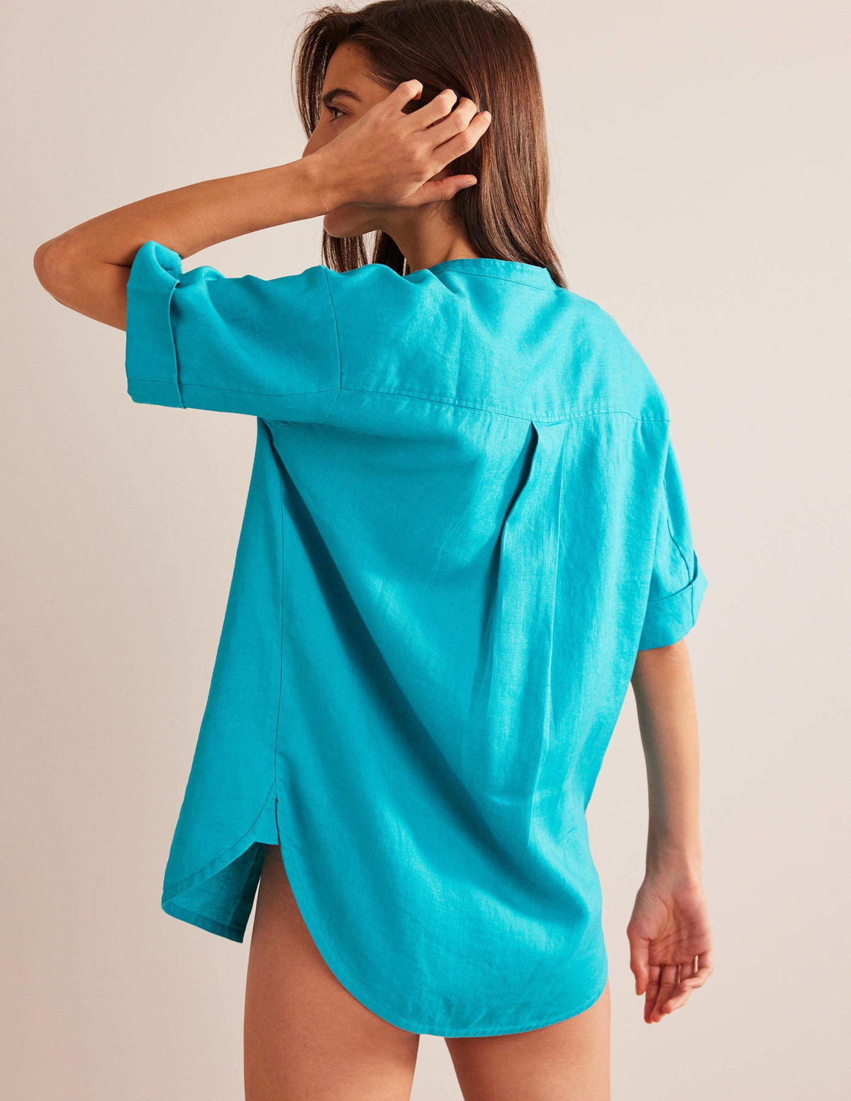 Leinenhemd mit Kimono-Ärmeln-Juwelenblau - Image 3