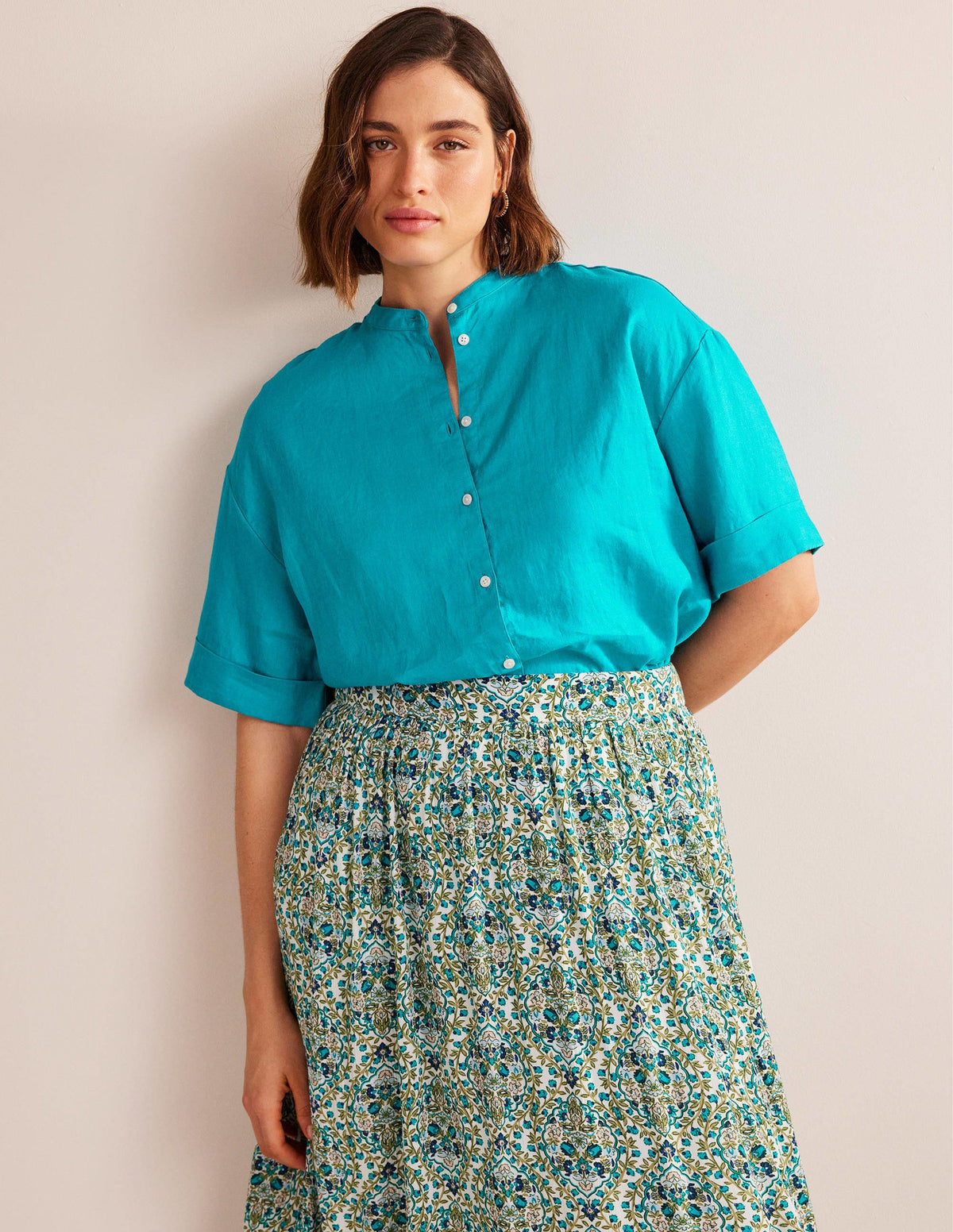 Leinenhemd mit Kimono-Ärmeln-Juwelenblau - Image 5