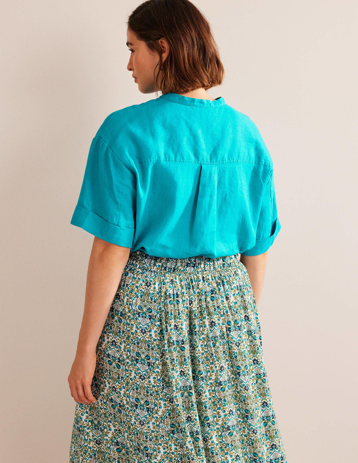 Leinenhemd mit Kimono-Ärmeln-Juwelenblau - Image 6