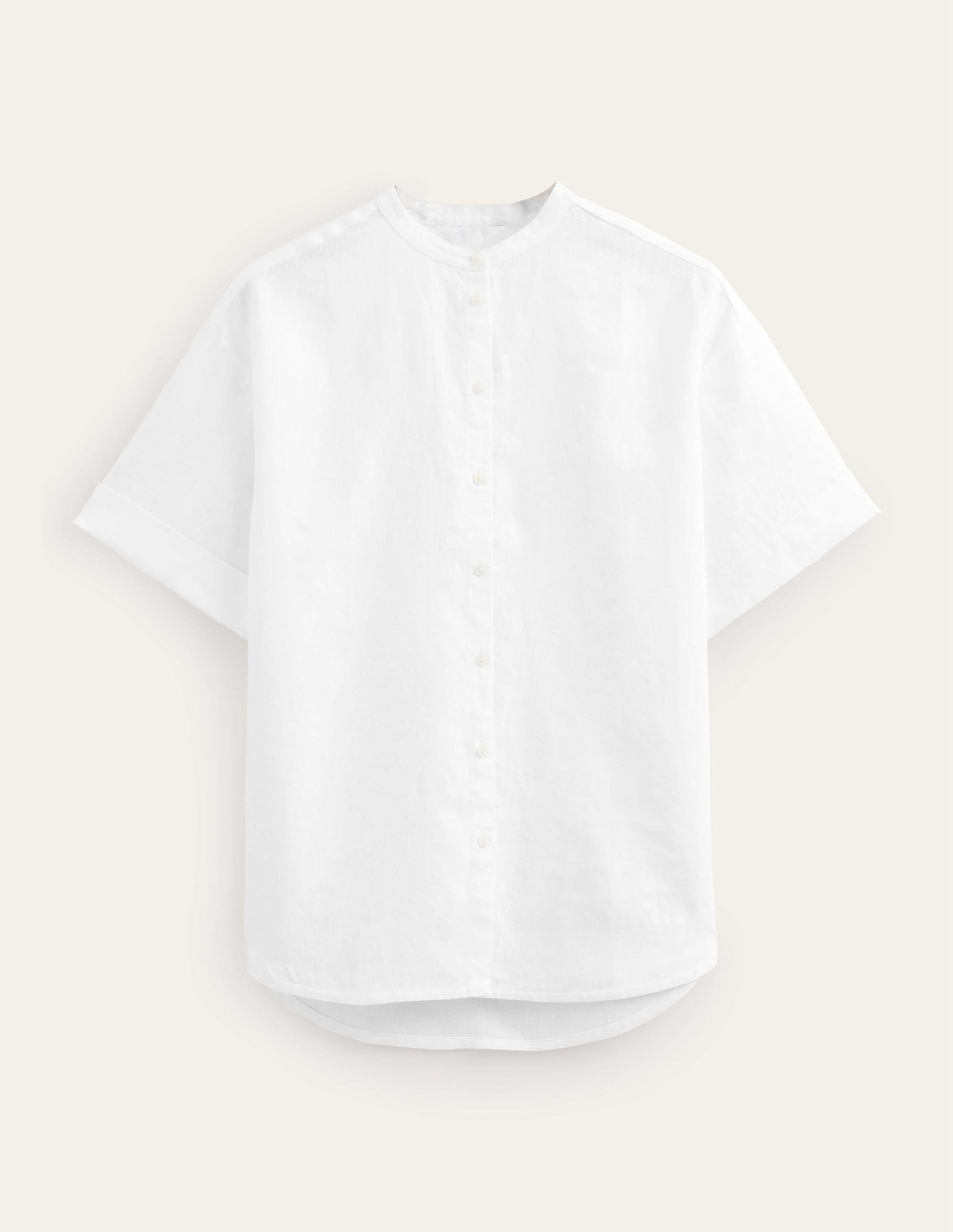 Kimono Sleeve Linen Shirt-White - Image 6