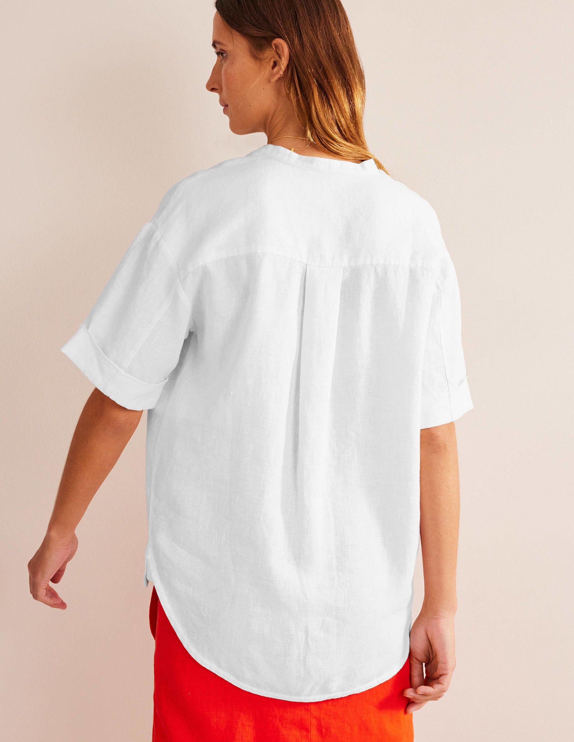 Kimono Sleeve Linen Shirt-White-3