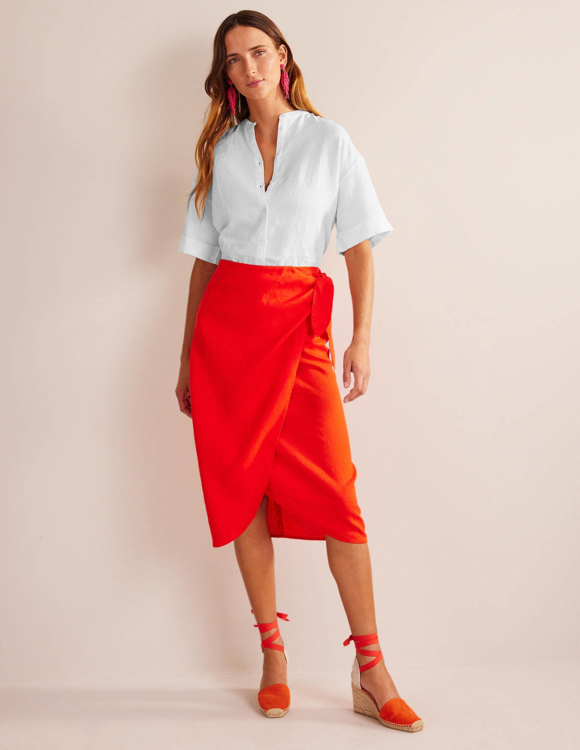 Kimono Sleeve Linen Shirt-White-4