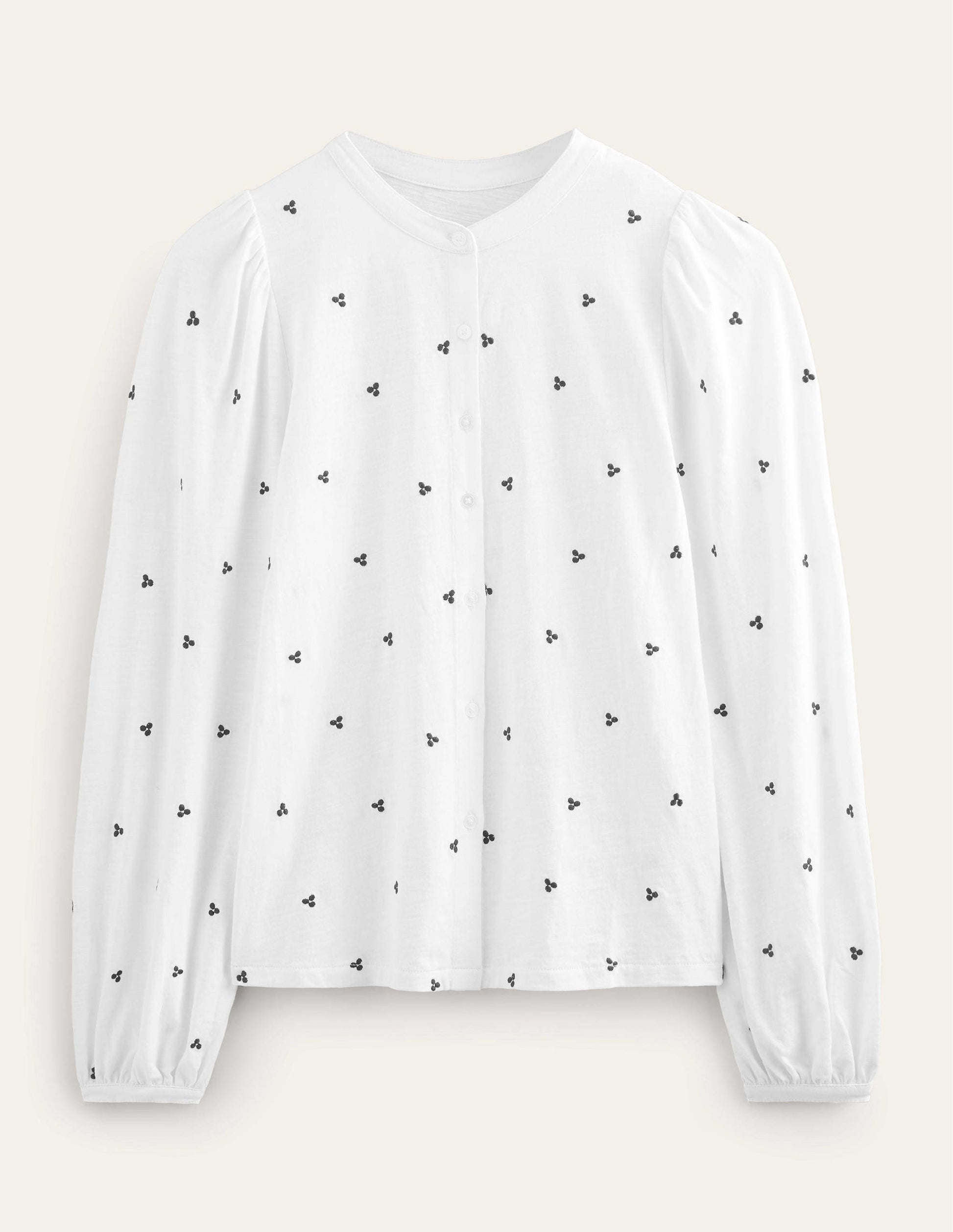 Top brodé à manches longues-Blanc, broderie bleue-5