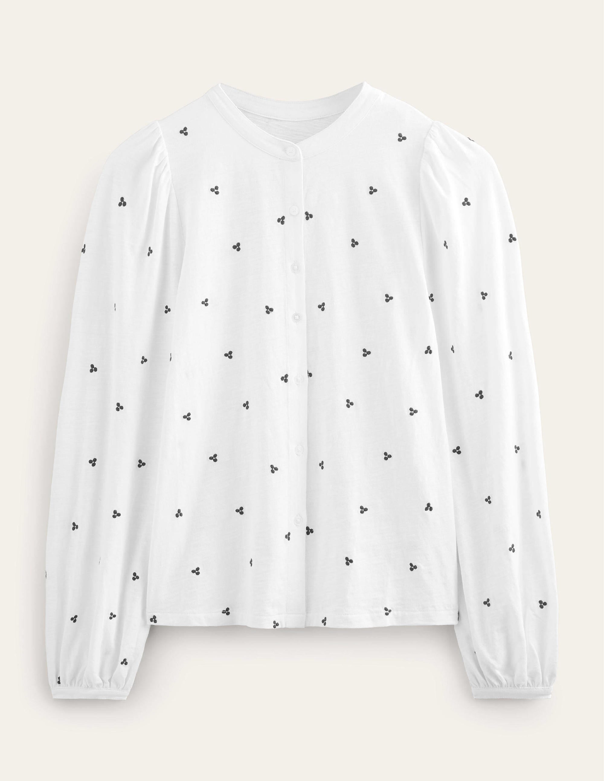 Top brodé à manches longues-Blanc, broderie bleue - Image 5