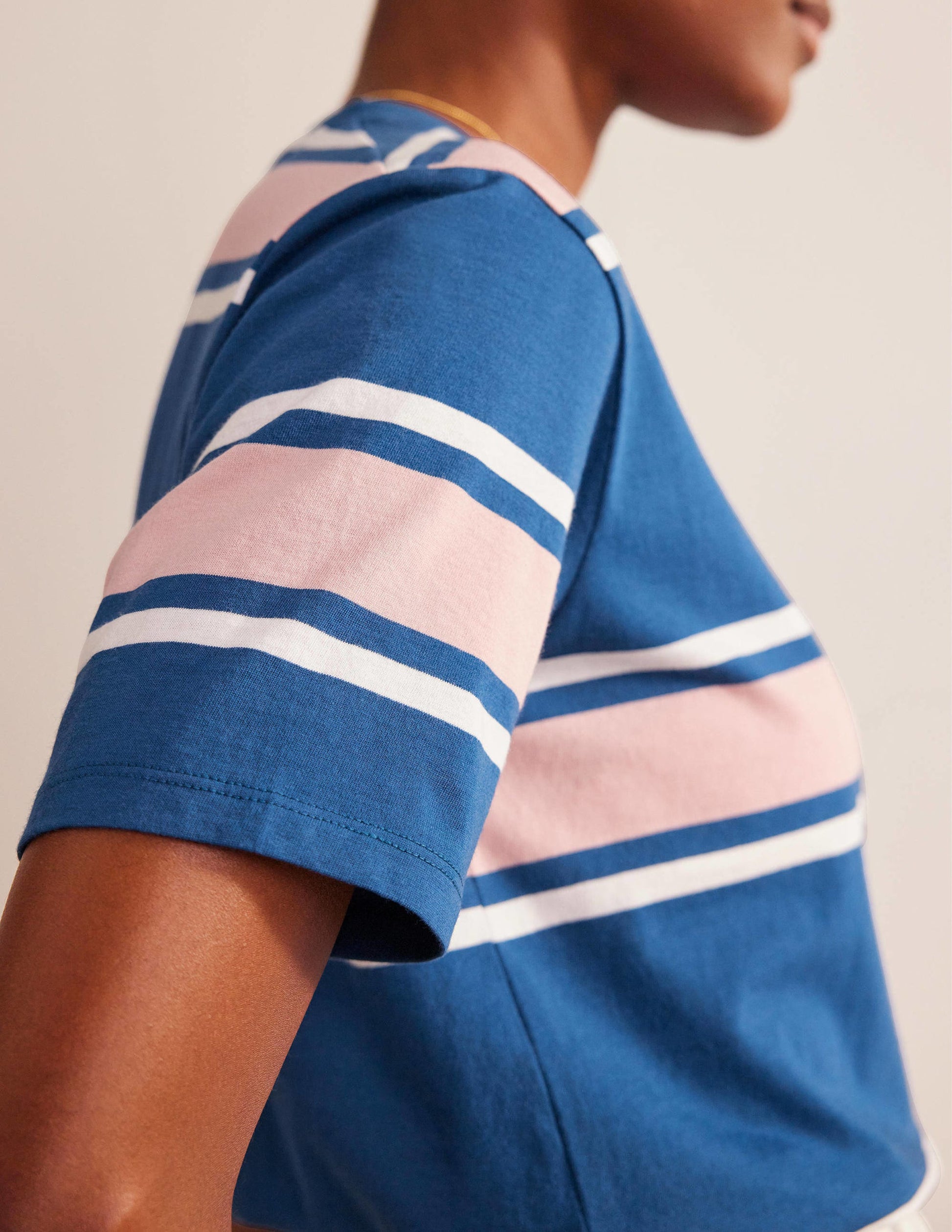 Kastiges T-Shirt mit Streifen-Saphirblau/Zartes Rosa, Gestreift-2
