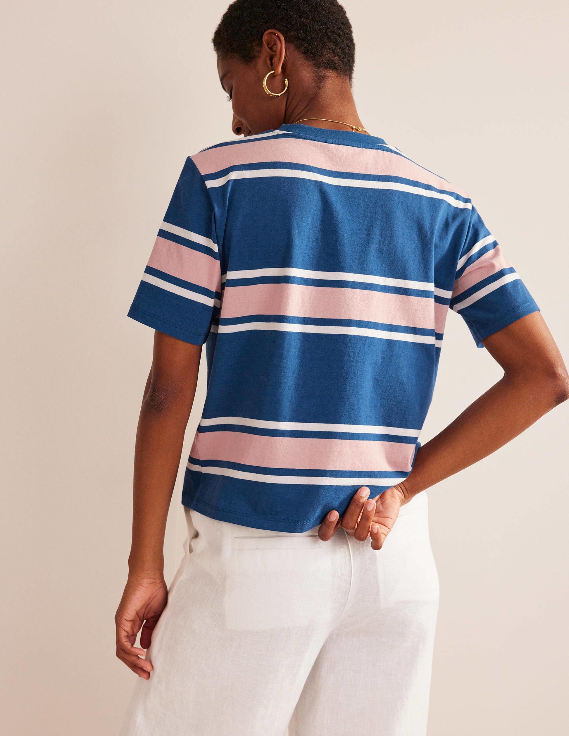 Kastiges T-Shirt mit Streifen-Saphirblau/Zartes Rosa, Gestreift-3