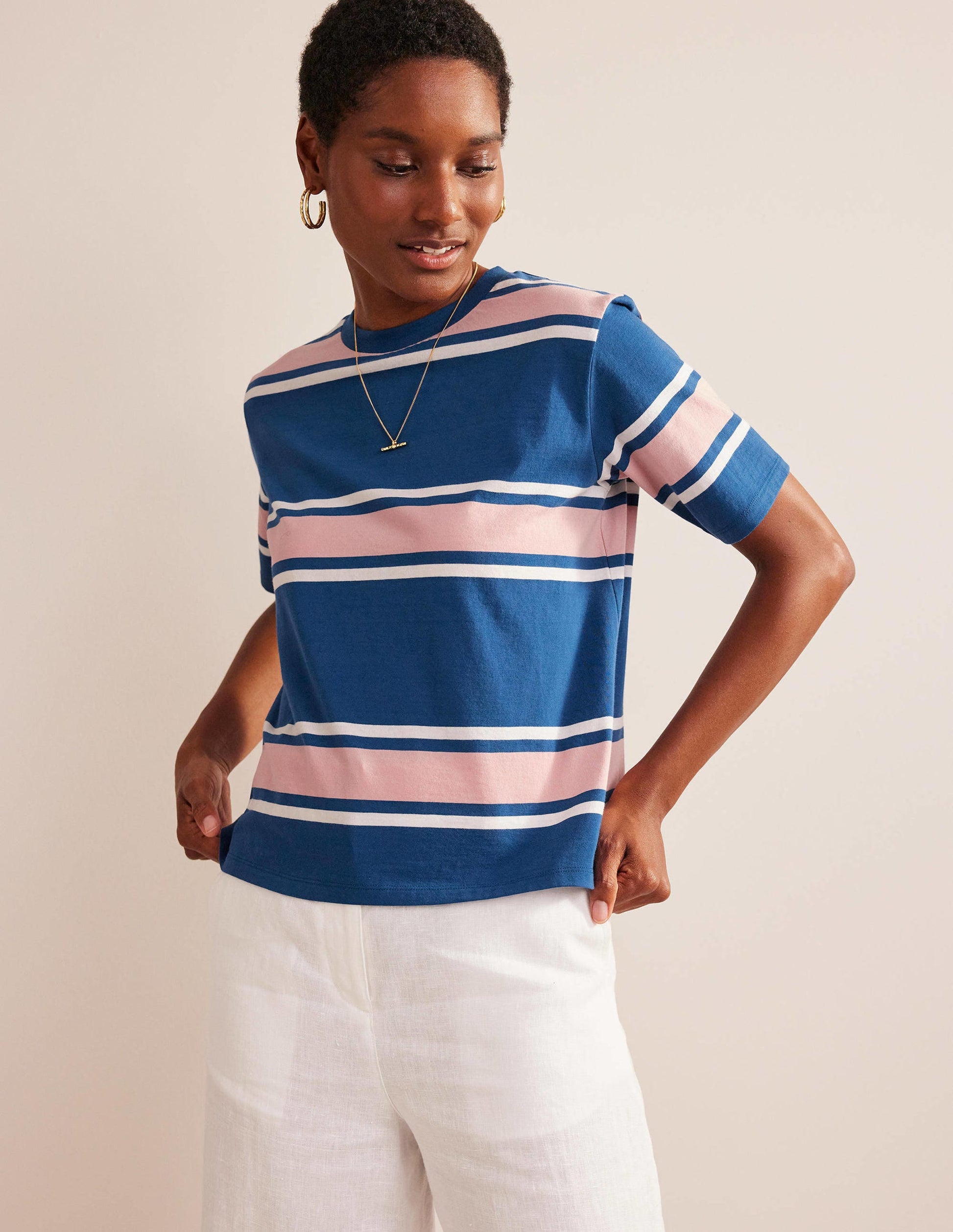 Kastiges T-Shirt mit Streifen-Saphirblau/Zartes Rosa, Gestreift-4