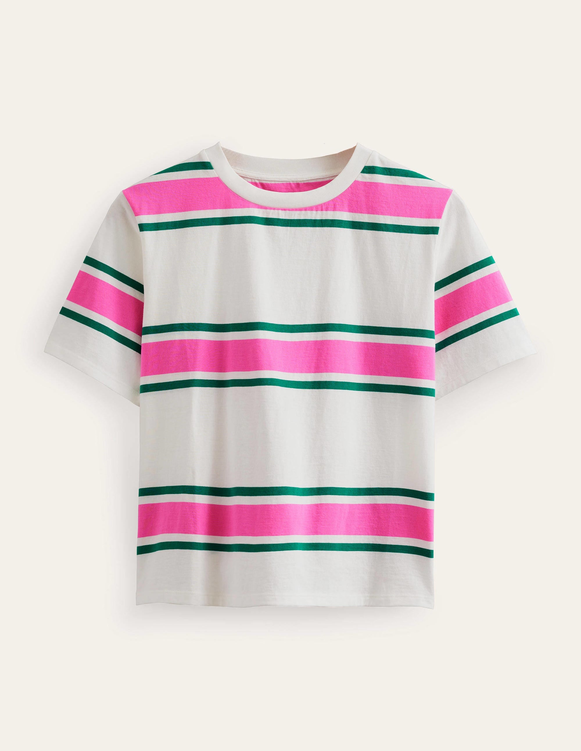 Kastiges T-Shirt mit Streifen-Festivalrosa/Helles Smaragdgrün - Image 5