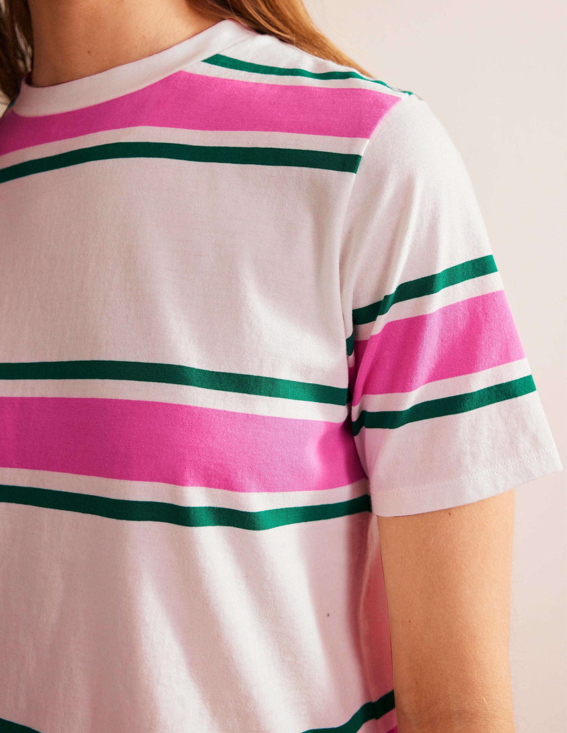 Kastiges T-Shirt mit Streifen-Festivalrosa/Helles Smaragdgrün-2