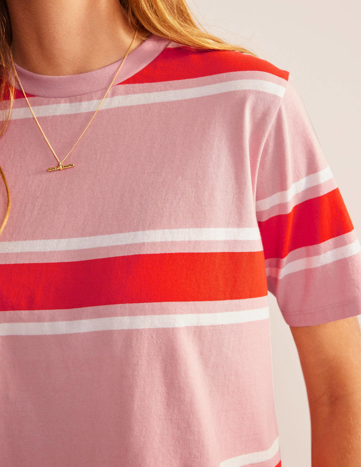 Kastiges T-Shirt mit Streifen-Zartes Rosa/Orange, Gestreift-2