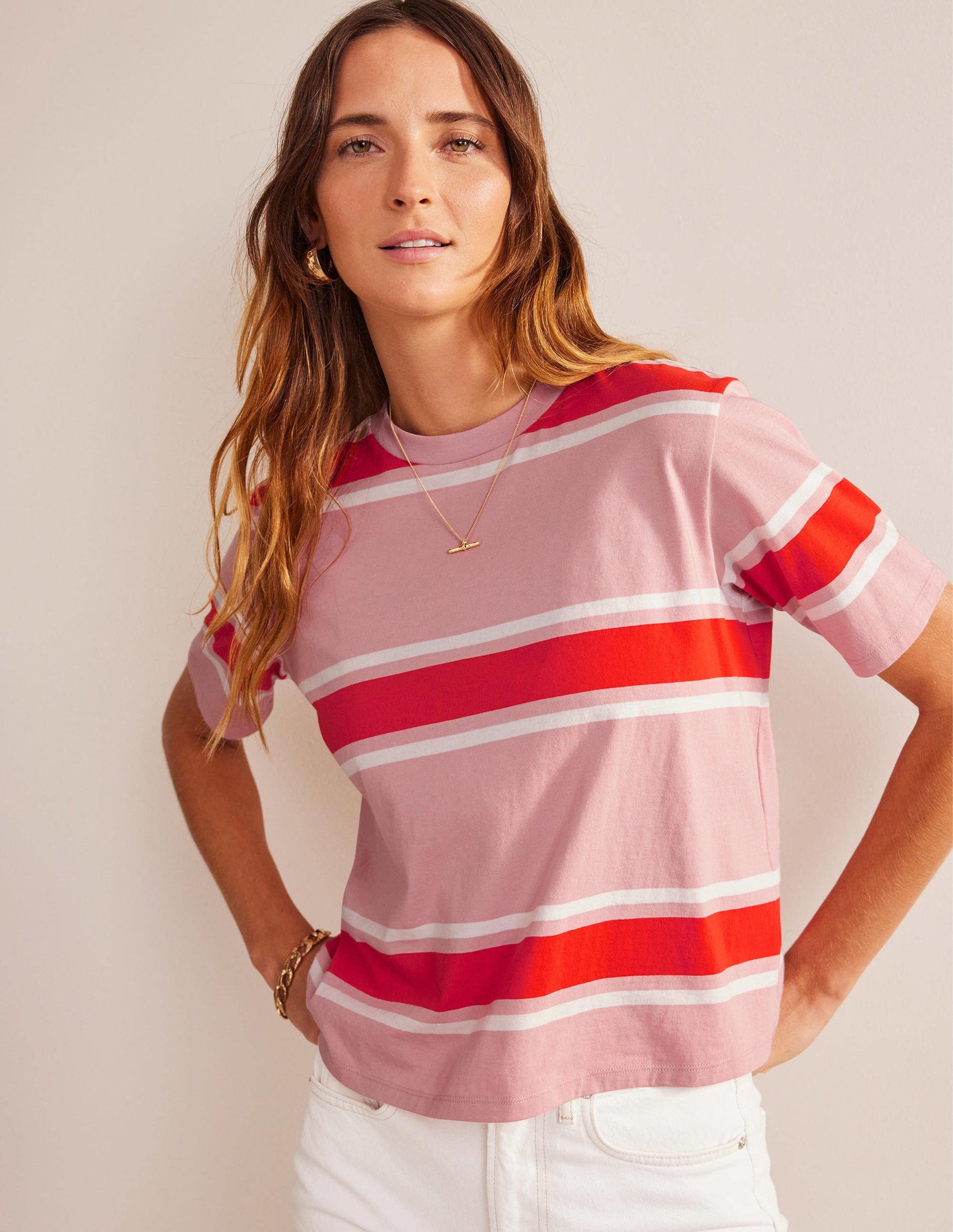 Kastiges T-Shirt mit Streifen-Zartes Rosa/Orange, Gestreift-4