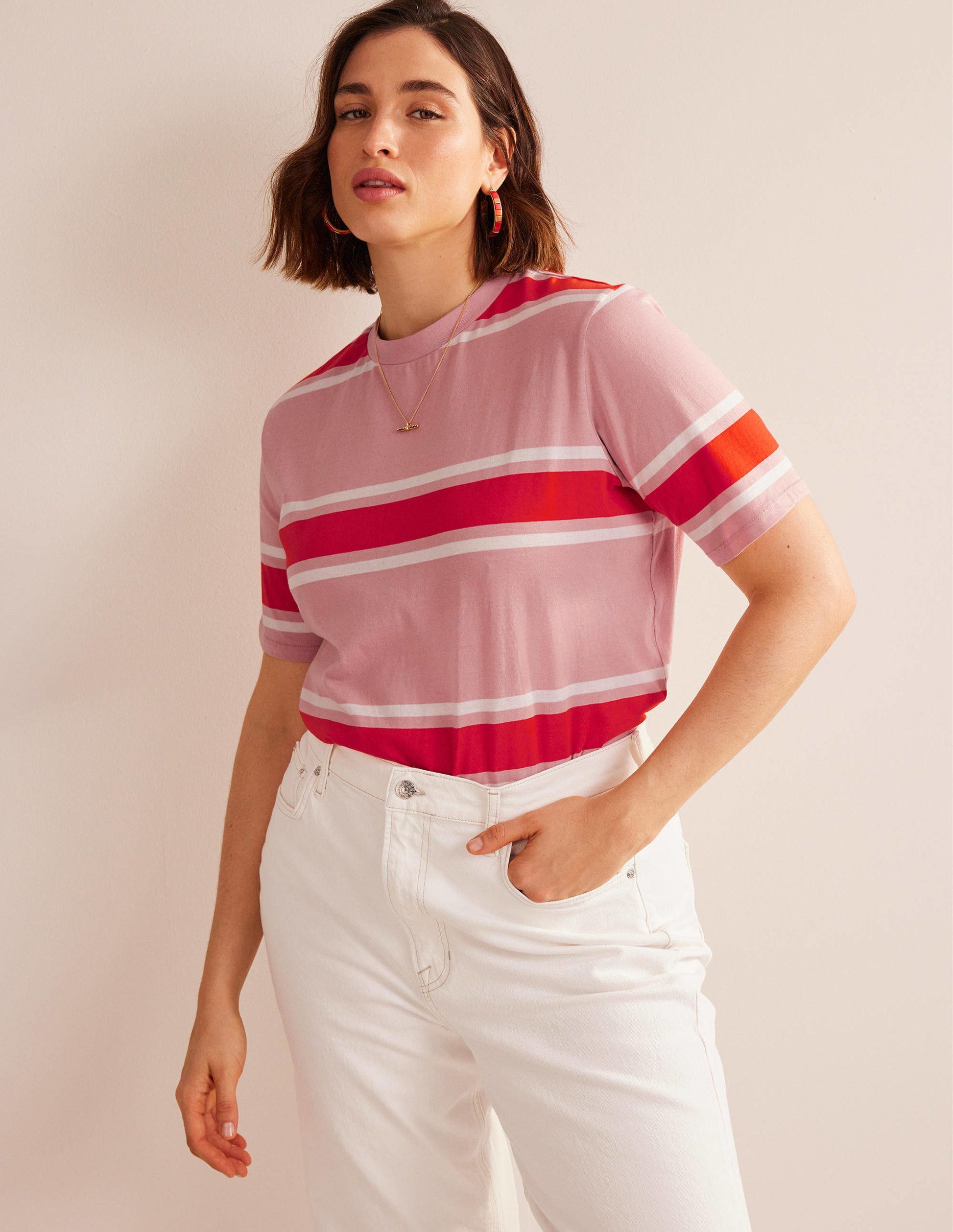 Kastiges T-Shirt mit Streifen-Zartes Rosa/Orange, Gestreift-5