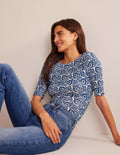 Wrap Back Jersey Top-Sapphire, Oak Terrace